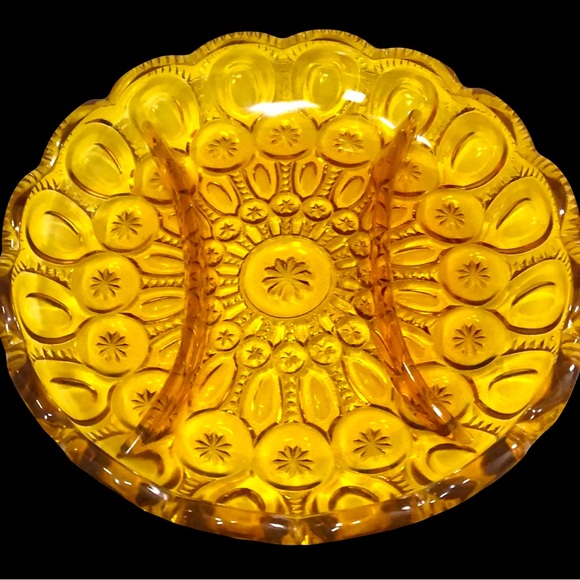 LE Smith Moon and Stars Amber Glass Divided VTG 1960s MCM Relish Candy Dish EUC - Picture 2 of 10